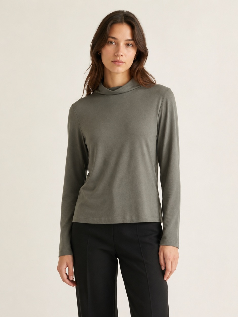 Oak + Fort Dark Olive Mock Neck Long Sleeve Top Size M